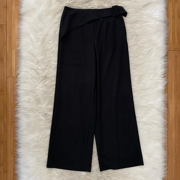 Marcella Black Straight Wide Leg Asymmetrical Waist Panel Jordan Pants Trousers - Picture 3 of 14